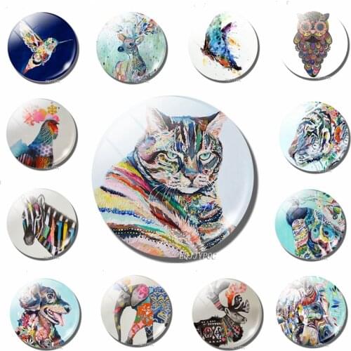 Animal Oil Painting Magnet Refrigerator Decor Cute 30MM Glass Dome Crystal Animals Magnet Fridge Kids Home Education Decoration