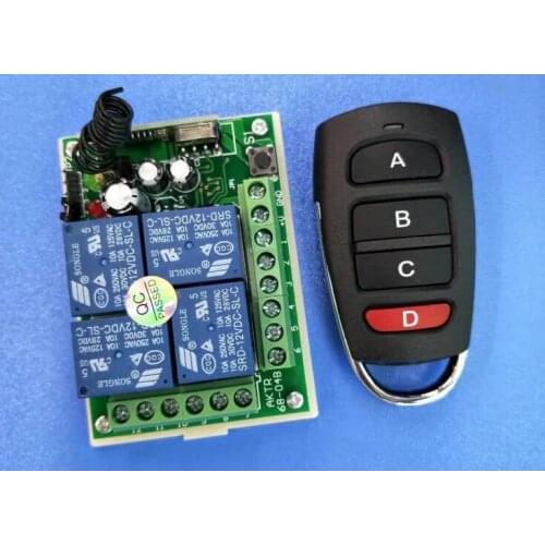 Universal DC 12V 10A 4 channel RF Wireless Remote Control system Receiver Transmitter high quality remote control