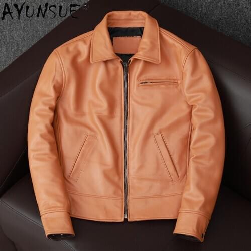Vintage 100% Genuine Cow Leather Jacket Men Clothing Plus Size Coat Man Spring Autumn Leather Jackets for Men Chamarra Hombre KJ