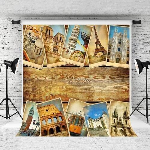 VinylBDS Old Photos Camera Fotografica Backdrop Wood Photography Eiffel Tower Castle Photographic Background Washable Backdrop