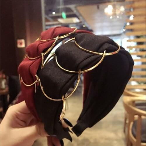 Womens Hair Band Gold Ring Cross Stitching Fabric Wide-Brimmed Fashion Headband Hairband High-End Boutique Hair Accessories