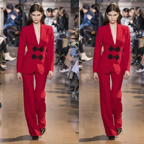 Designed Women Blazer Slim Fit Wide Leg Pants Suits Custom Made Celebrity Catwalk Red Carpet 2 Pieces Fashion Set