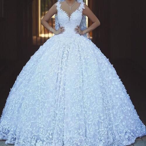 SuperKimJo White Lace Wedding Dresses Ball Gown 2020 Vestido De Novia Floral Elegant Princess Wedding Gowns Robe De Mariee