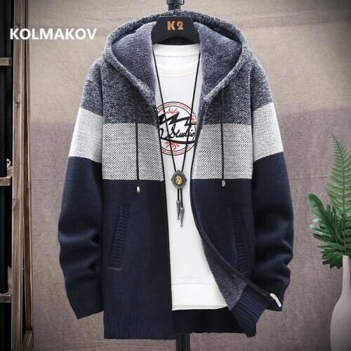 2020 winter Mens high quality Knitted thicken Mens Coats Hood Male Sweater Casual Keep warm Male Cardigan Sweaters Men
