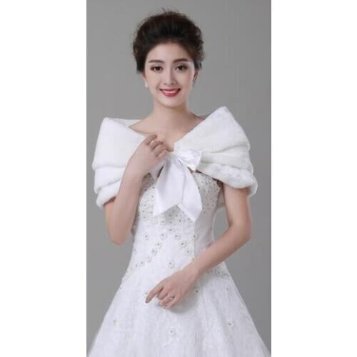 Winter Ivory Womens Faux Fur Shawl Wedding Bridal Tiered Wrap Shrug Bolero Bridesmaids Coat