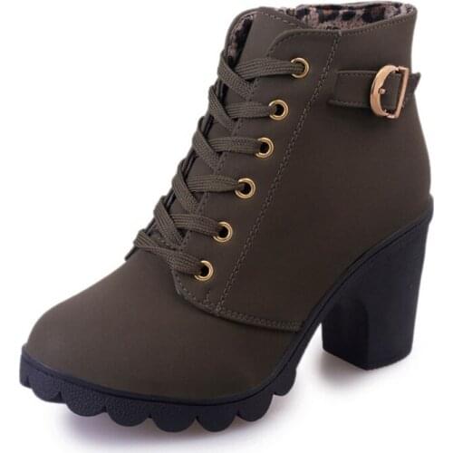 Plus Size 35-43 Winter Casual Women Pumps Warm Ankle Boots Waterproof High Heels Snow 2020 Shoes Botas Patent Botas Muje