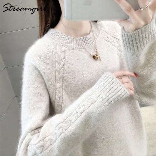 Winter Jumper Women Pullover Sweater Thicken Knitted Jumper Oversize 2020 Winter Goods White Sweaters For Women Fluffy Sweater