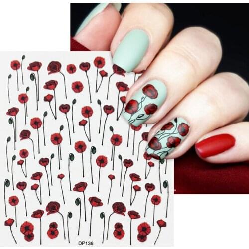 10Pcs/Set 3D Nail Sticker Branches Patterns Japanese Style Colorful Flowers Leaves Nail Art Sticker Decal Manicure Salon Tools