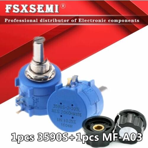 3590S-2 3590S 3590 Precision Multiturn Potentiometer 10 Ring Adjustable Resistor + 1pcs MF-A03 knob 500 1K 2K 5K 10K 20K 50K