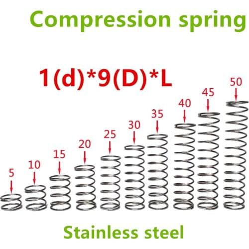 50pcs 1*9*(10/15/20/25/30/35/40/45/50) Stainless steel Series small spot spring wire compression pressure springs