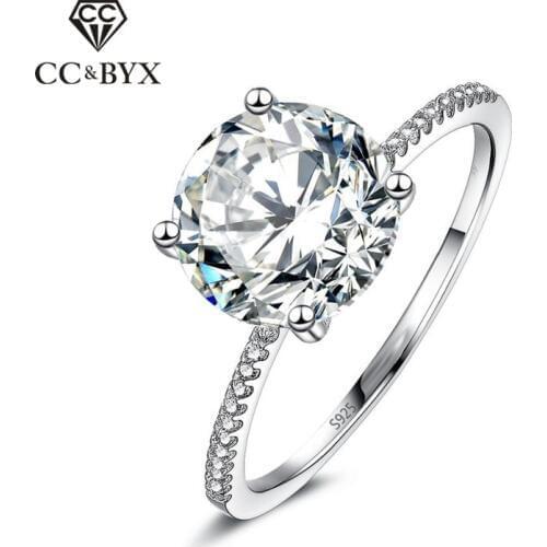 CC Simple Rings For Women S925 Silver Fashion Jewelry Round Stone Cubic Zirconia Wedding Ring Bridal Engagement Bagu CC1607