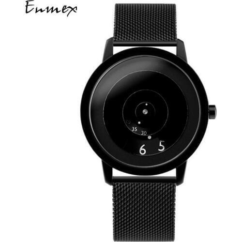 2021Enmex creative style Genuine leather band wristwatch focal point special design discs hands fashion men casual quartz watch