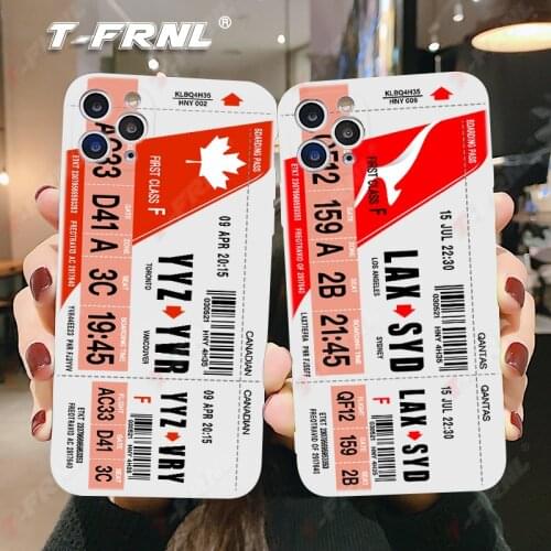 For iPhone 12 case 11 Pro XS MAX XR X 7 8Plus Cute Soft Clear Case Ins Travel Air Plane Tickets Bangkok Los Angeles City QR Code