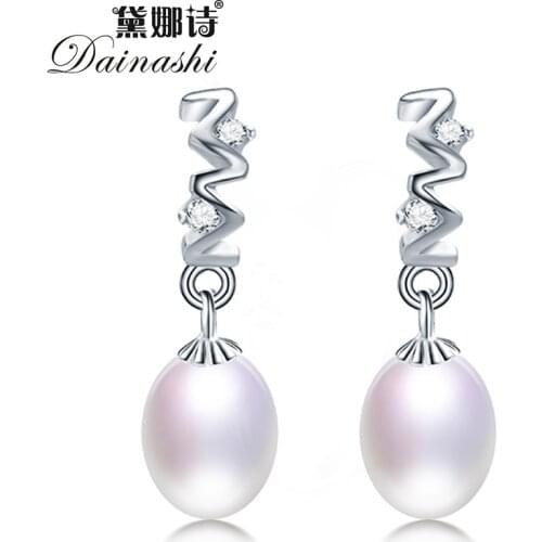 Dainashi 100% Genuine Natural Freshwater Pearl Earrings Fine Jewelry Elegant 925 Sterling Silver Zircon Drop Earrings for Women