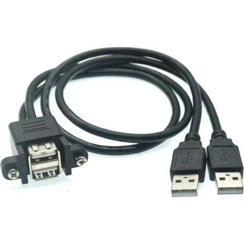 Dual Port USB 2.0 A Male to Female M/F Extension Screw Lock Panel Mount Cable 50cm 30cm
