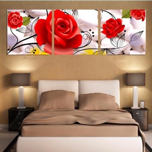 Canvas Pictures For Living Room Wall Art Canvas Stone Red Flowers Oil Painting Home Wall Decor For Bedroom No Frame