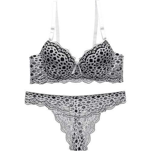 Push Up Bra and Thong Set Plus Size Underwire Bra Set Lace Thongs Lingerie Femme Sexy Woman Lingerie 2020 Underwear & Sleepwears