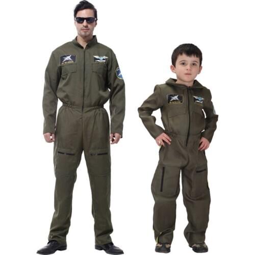 Umorden Purim Carnival Party Halloween Costumes Family Air Force Costume Boys Men Airman Soldier Cosplay Uniform for Adult Kids