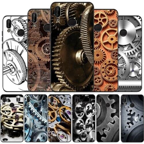 Mechanical Gears steampunk black Silicone soft Phone Case for huawei P40 P30 P20 P10 Pro P9 Lite Psmart 2019 Y6 Y9 cover