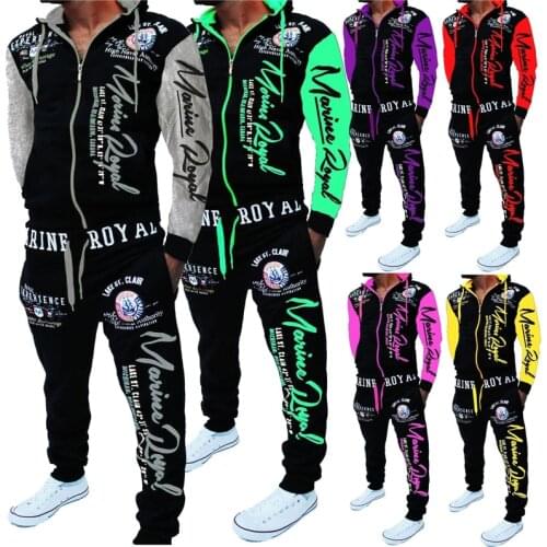 Men Track Suit Hooded Jacket Sweatsuit Mens Sports Suits Brand New Sportwear Men Jogger Set Printed Tracksuit Men Clothes 2019