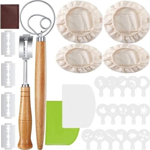 Bread Baking Tool Set,Round and Oval Banneton Bread Proofing Basket Cloth Liner,Dough Scraper,Dough Whisk,Bread Tool