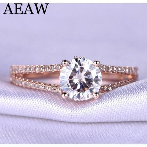 1 Carat ct 6.5mm Round Cut Engagement&Wedding Moissanite Diamond Ring with Twist Ringband Genuine 10K 585 Rose/yellow/White Gold