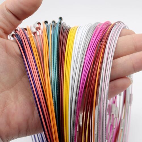 Wholesale 10pcs/lot 1mm Steel Wire Cable Cord Rope Chain Choker Necklace Jewelry DIY Cords Findings 18" Mixed Colors