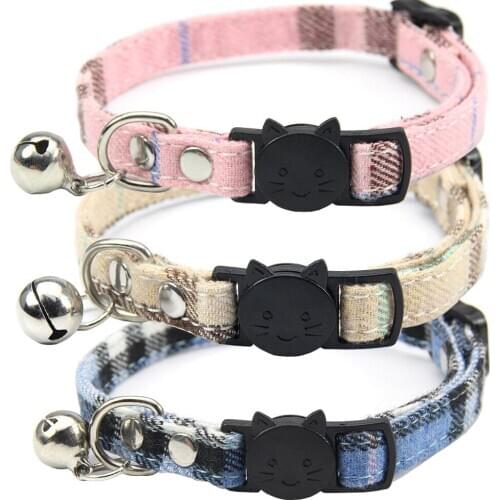 Breakaway Cat Collar with Bell Classical Plaid Pattern Adjustable Safety Kitten Collars for Kitty Puppy 7-11.5in