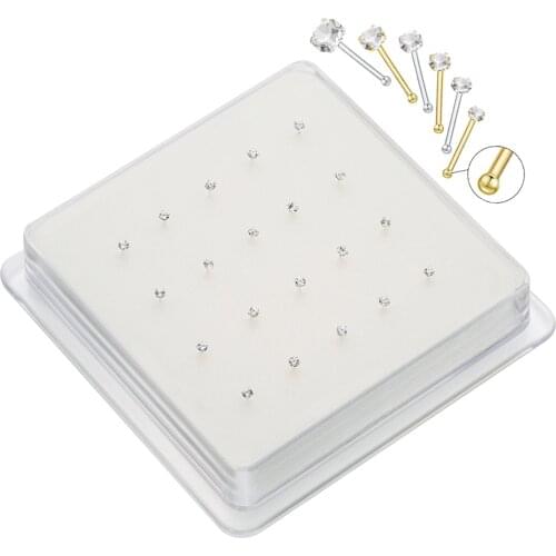 S925 Fashion fine 2mm clear crystal gold /silver nose studs nose piercing body jewelry 20pcs/set