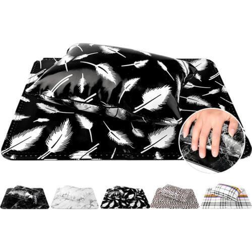 Leopard Stripe Faux Leather Nail Hand Pillow Carpet Cushion Pad Manicure Tools Soft Manicure Tool Hand Rest Leopard Marble