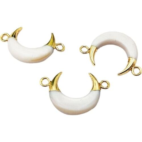 Tiny Mother Of Pearl connector Crescent Double Horn Double Bail Pendant with 24k Gold Electroplated Band,moon shape jewelry