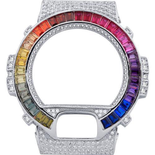 Silver Plated DW6900 Rainbow Gemstone Watch Cover For Sport Watch