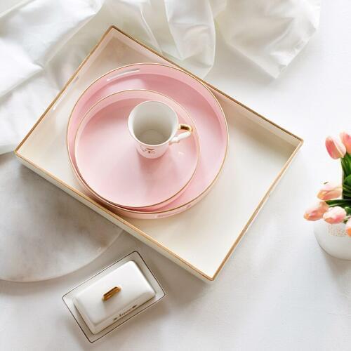 Nordic Decorative Plastic Tea Set Storage Rectangular Round Household Fruit Bowl Cup Tray