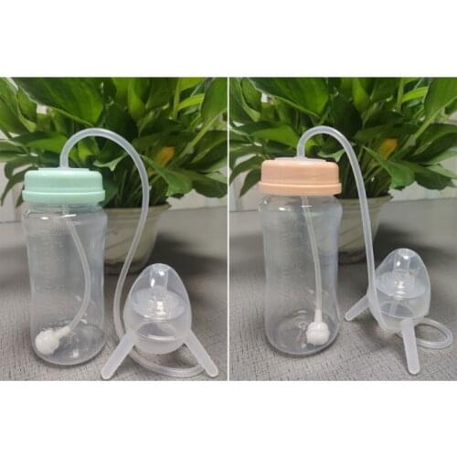 300 ml Self-Feeding Baby Bottle with Long Straw Tube Handless Imitation Milk Weaning Bottle Anti-Colic Nursing Feeding System
