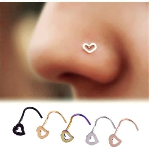 5Pcs Fashion Crystal Heart Design Nose Rings Stainless Steel Multicolor Nose Studs Hooks Body Piercing Faux Percing Jewelry