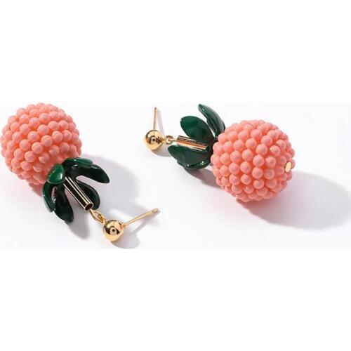 Lovely Candy Color Beaded Pineapple Ball Leaf Drop Dangle Earrings Summer New Temperament Fruit Ear Jewelry For Women Gift