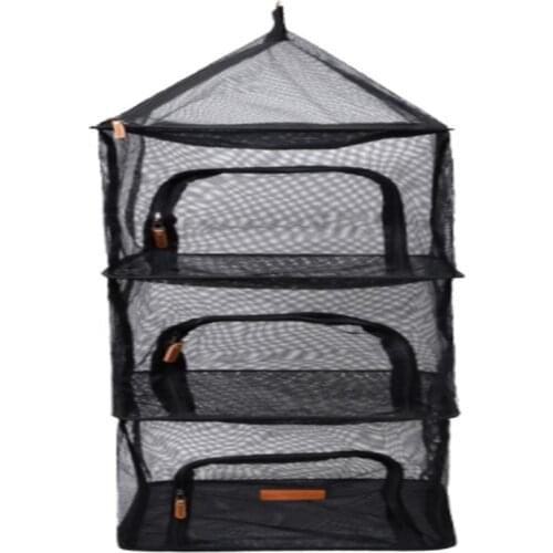 Camping Dry Net, 4 Layer Folding Hanging Mesh Dish Dryer Rack Shelf Food Storage Net Basket for BBQ Tableware, Vegetables, Fis