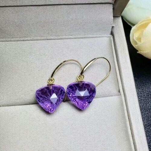 Shilovem 18K yellow Gold Piezoelectric Amethyst stud earrings party fine Jewelry trendy gift new plant 10*10mm m1010398z