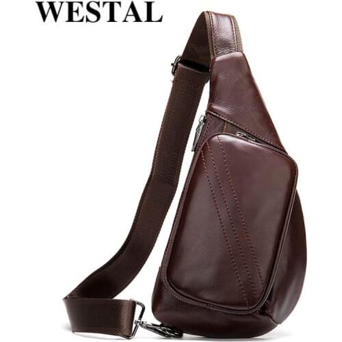 WESTAL Genuine Leather Messenger Bag Men Leather Vintage Shoulder Bags Man Male Chest Pack Sling / Crossbody Bags for Men