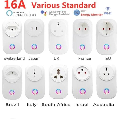 Tuya WIFI Smart Socket Smart Plug EU UK Swit AU BR FR JP Israel Ita Power Plug 16A APP Control Alexa Google Home Energy Monitor