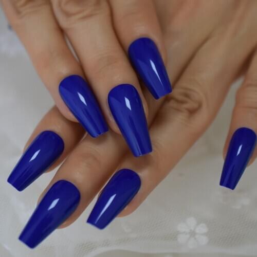 Gorgeous Diamond Blue Fake Nails Long Ballerina Shape Gelnails Thick Reusable Artificial Nail Art Tips 24