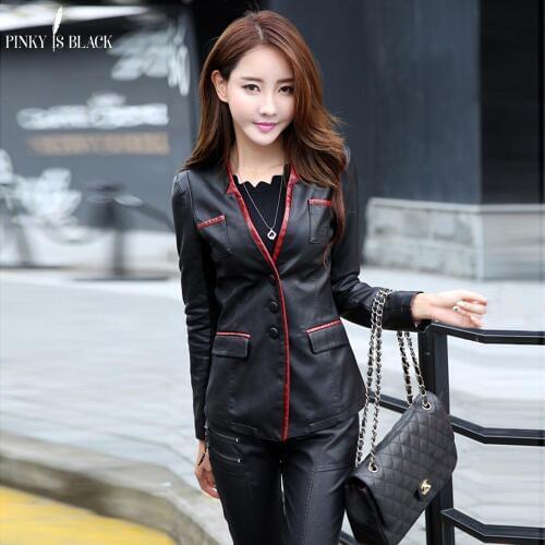 PinkyIsBlack spring and autumn women leather jacket female slim blazer suit leather coat women casual motorcycle jacket female