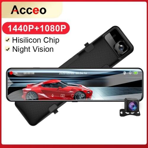Acceo 2K Car Recorder 12 Inch 1080P Touch Screen Stream Media Rearview Mirror Dashcam Car Dvr With Parking monitoring