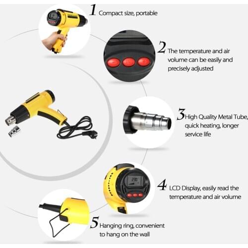High Quality LCD Digital Temperature-controlled Electric Hot Air Gun Adjustable Heat gun SMD Welding Tools with Nozzle
