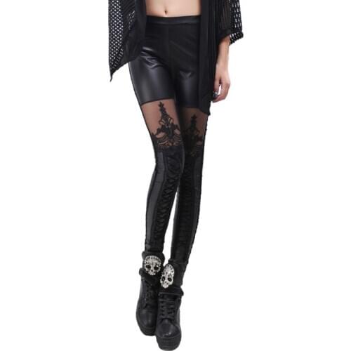 WJ Brands Women Fashion PU Legging Leather Printing leggins Slim High Waist Leggings Woman Pants Leggins Push Up New