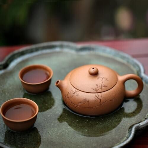 Yixing purple clay teapot pure manual Duan Ni Bian Xishi household tea making handle Xishi Teapot Tea Set raw material