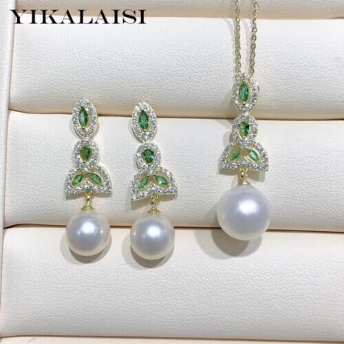 YIKALAISI 925 Sterling Silver Jewelry round Pearl Sets 2020 Fine Natural Pearl jewelry9-10mm/10-11mm Sets For Women wholesale