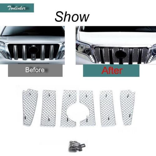 Tonlinker Front Racing grills Insect Net Cover Case for Toyota 2010-15 Prado Car Styling 6 PCS ABS/Stainless Steel Cover sticker
