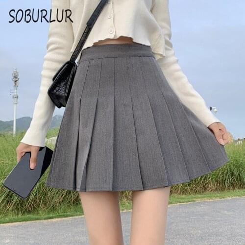SOBURLUR BF Korean Style Fashion High-waisted Pleated Skirt All-match New Preppy Fairy Grunge Aesthetic Skirts Female Summer JK
