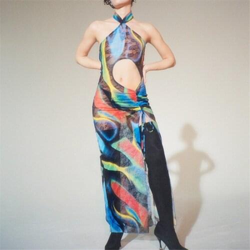 Chiffon Dress Woman High Ncek Beach Cover Ups for Swimwear Women Colorful Cut Out Dresses Bikini Sarong Beachwear Adjust Hips